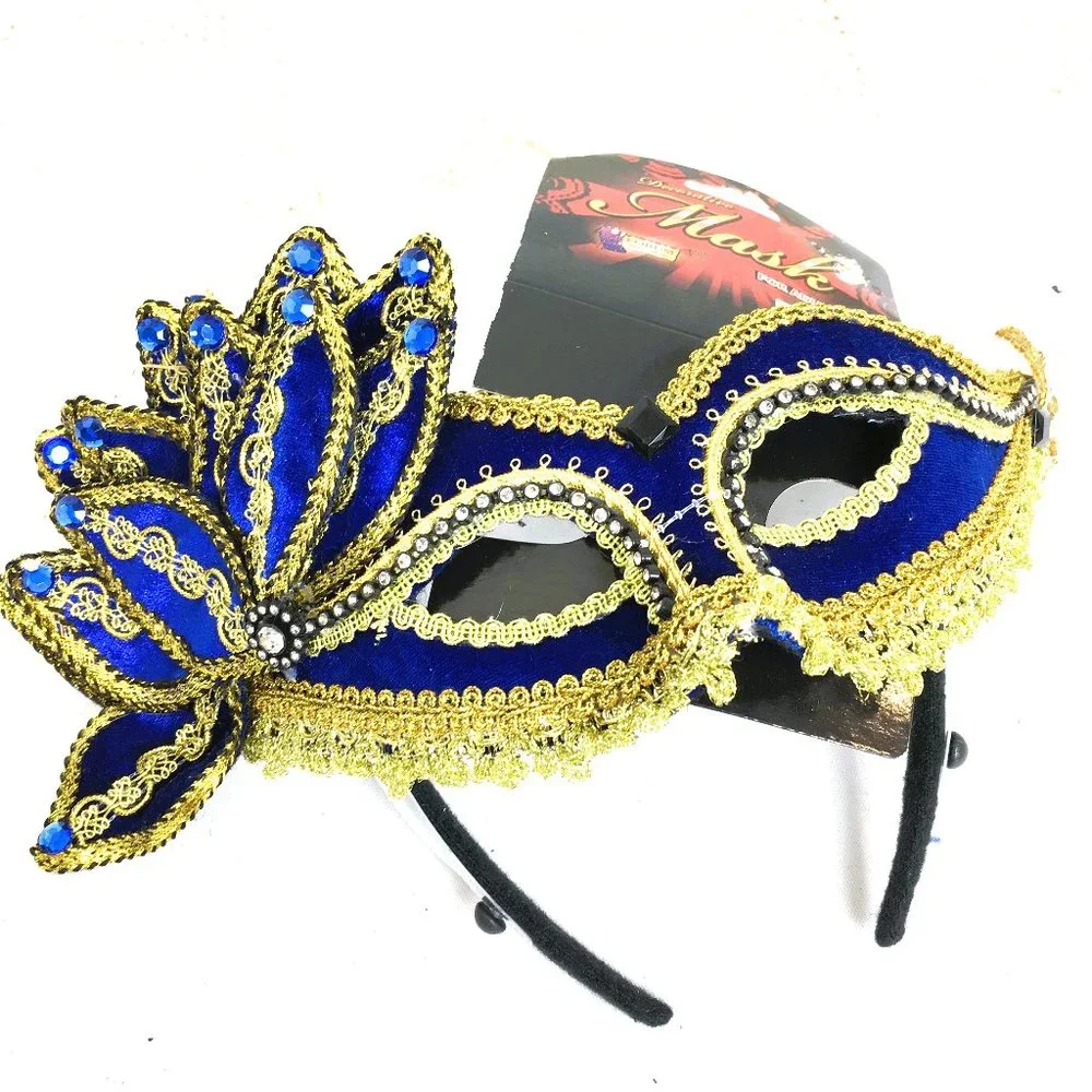 Venetian Blue Velvet Gold Carnival Mask NWT